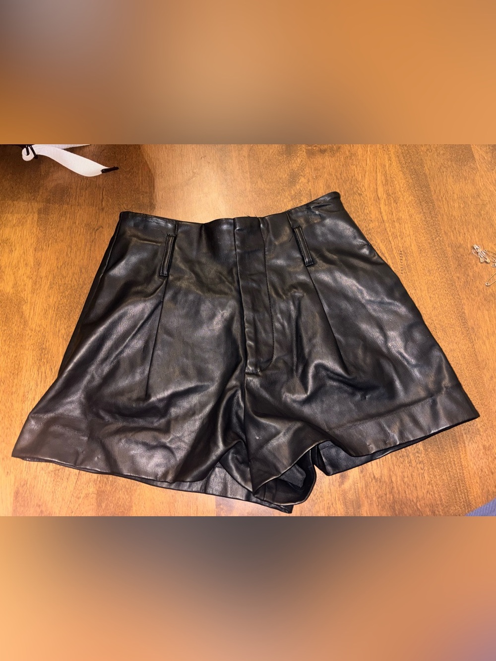 Zara Black Faux Leather High-Waist Shorts